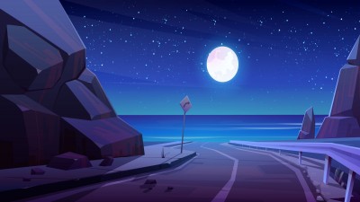 جاده-دریاچه-ماه-شب-هنری و نقاشی
